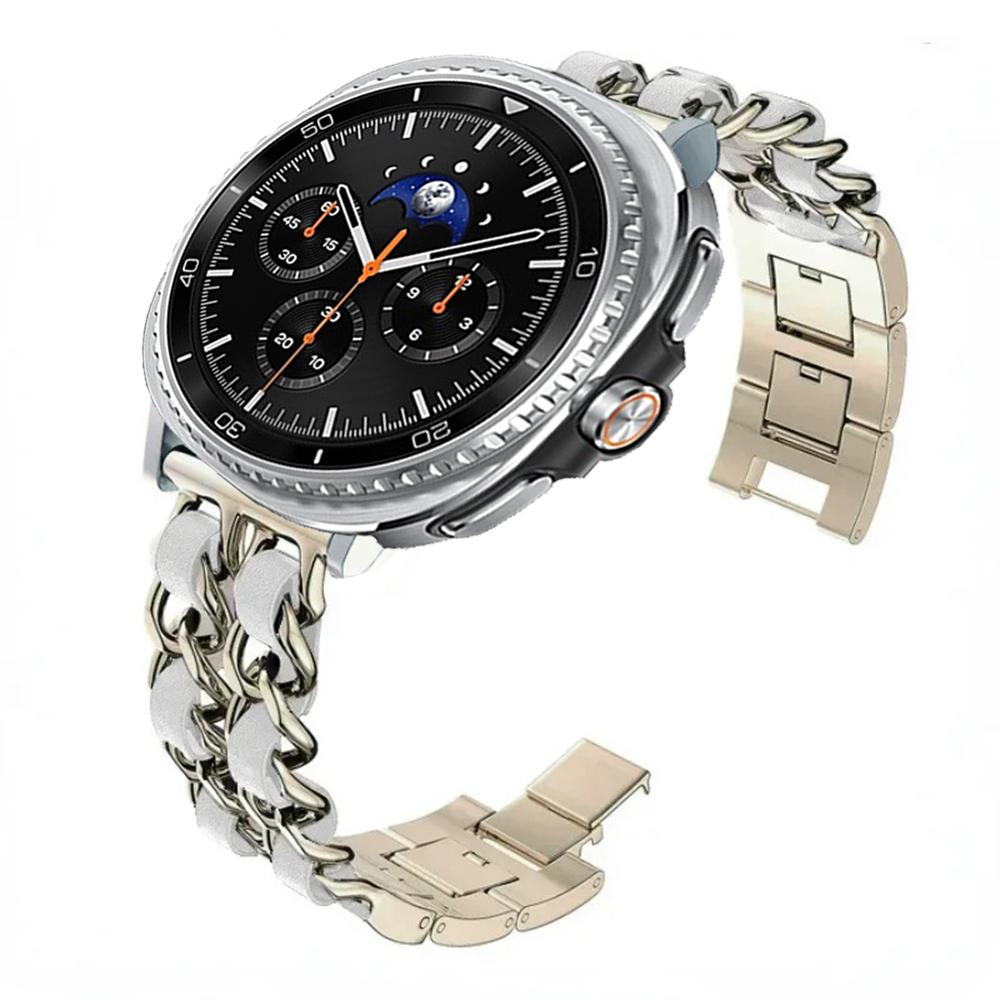 Metall+Leder Armband für Samsung Galaxy Watch 8 Classic 46mm/Ultra 47mm Mode-Armband für Galaxy Watch 8 44mm 40mm Sportband