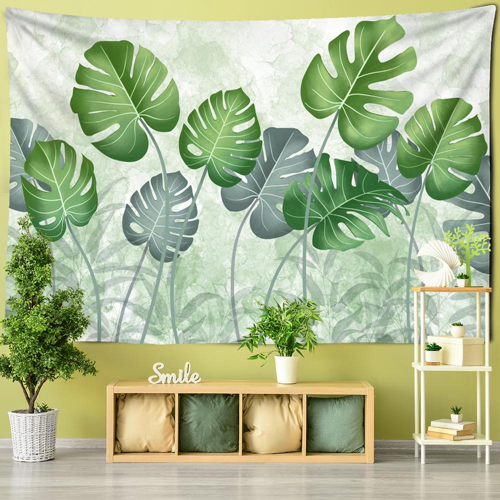 Green Leaf Plant Tapestry Plantain Lotus Leaves Tropical Plants Of Southeast Asia Wall Hanging Mandala Art Decor Wall Tapestry