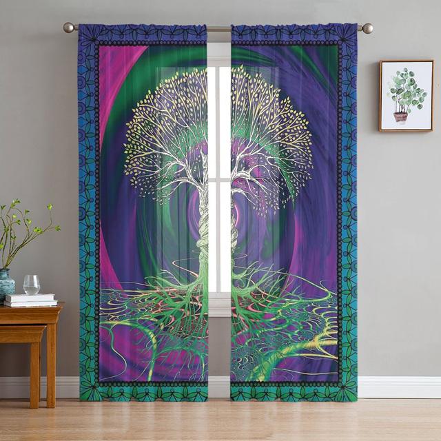 

Фиолетовый Mystery Life Of Tree Тюлевые оконные шторы для гостиной, пряжа из органзы, прозрачная вуаль, занавеска для спальни, кухни, домашний декор, драпировка 1 PCS W100XH250cm