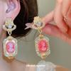 Silver Needle Court Style Diamond-set Resin Smudged Oval Geometric Portrait Stud Earrings, Medieval Light Luxury Niche High-end Earrings