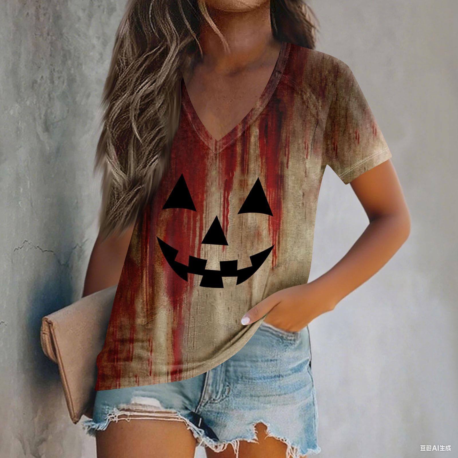 

Women s Fashion Casual Long Sleeve Halloween Printed V-Neck Top XL