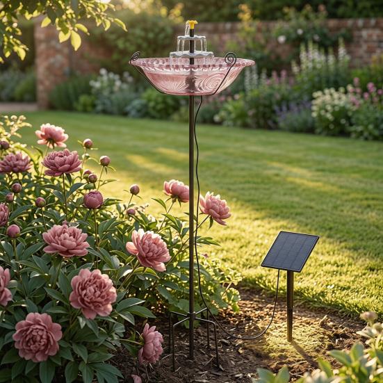 Solar Fountain Bird Bath for Outside Cascading Bird Bath Fountain Solar Powered Fountain Bird Bath with Metal Stake Attracts Birds for Garden Patio