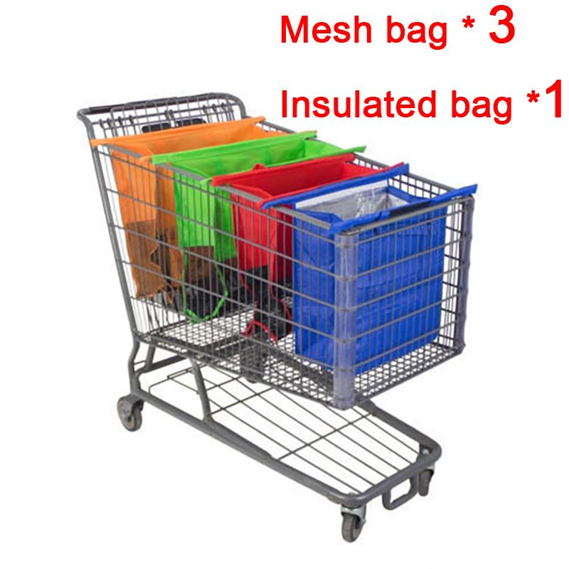 

4Pcs/set Shopping Bags Supermarket Cart Storage Bags Reusable Eco-Friendly Product Classification Shopping Bag Insulated Bags