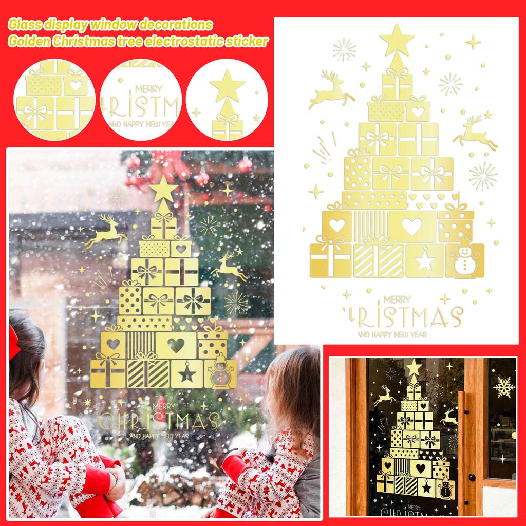 Christmas Happy Christmas Gift Decorations Golden Christmas Tree Static Stickers For Glass