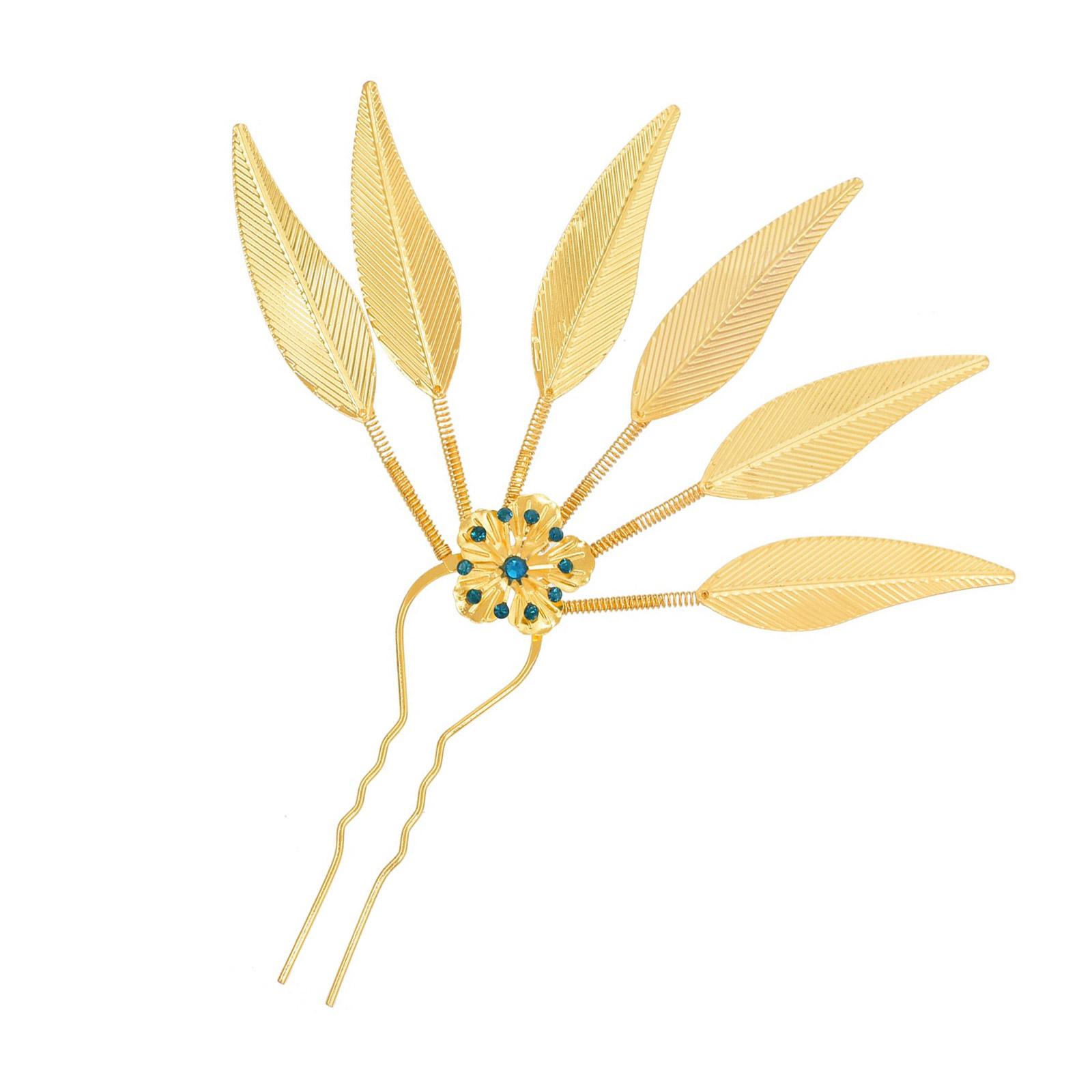 

Elegant Peacock Leaf Hairpin Alloy Rhinestone Hair Stick Thai Ethnic Hair Ornament Hairpieces Leaf Hair Accessory B