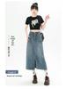 Women's High Waist A-Line Denim Midi Skirt with Slit and Pockets