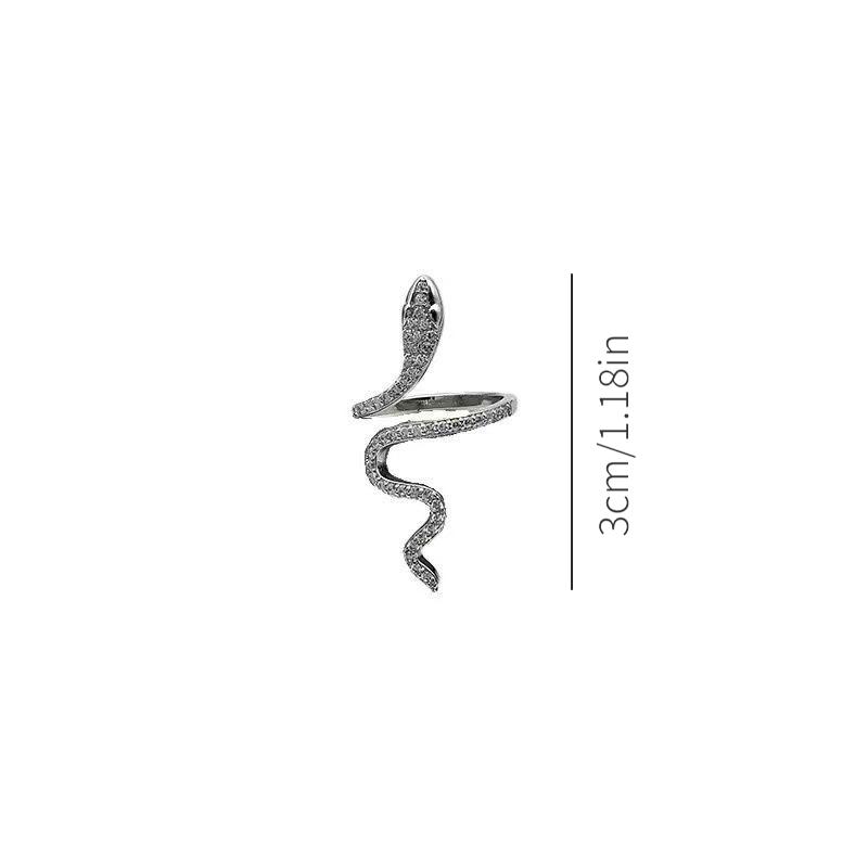 1PC Fashion Snake Silver Plated Imitation Zircon Women's Ring, Cool Style Ring, Personalized Open Ring Jewelry