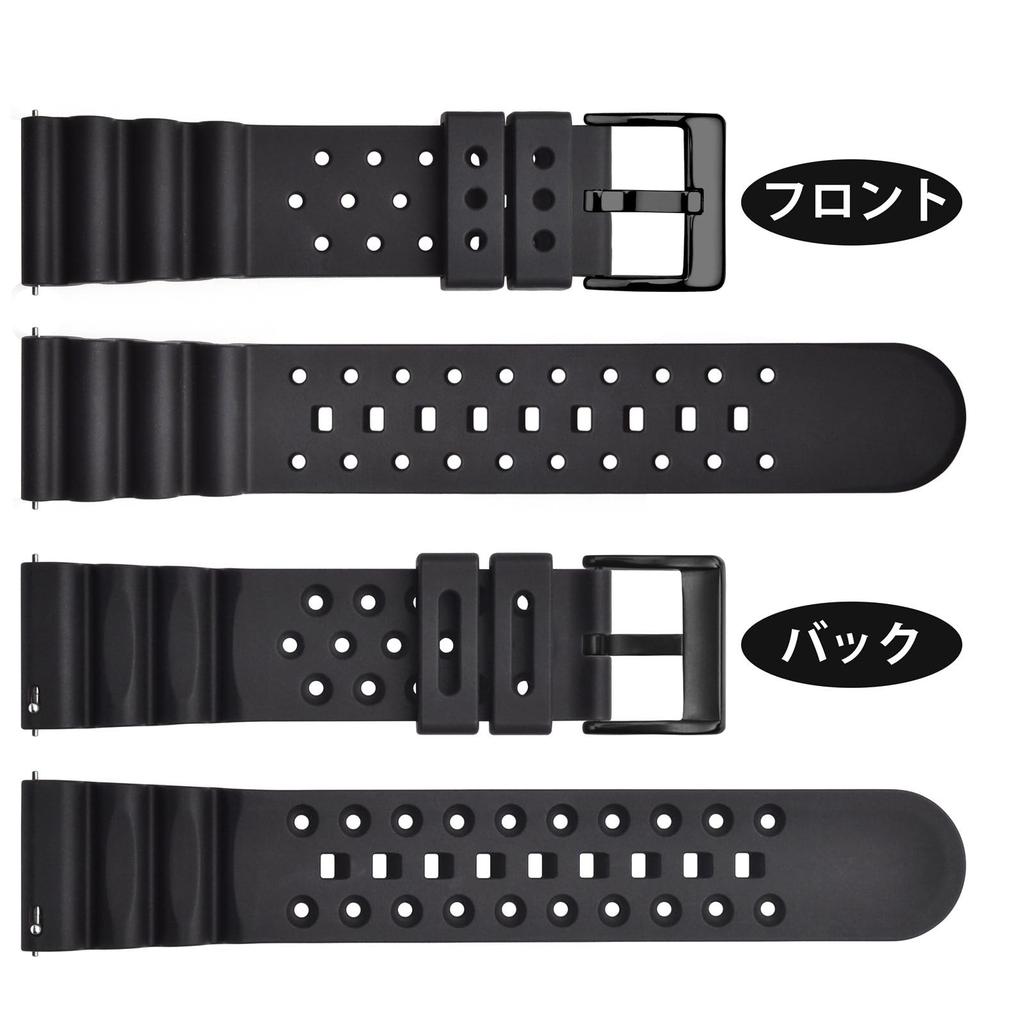 WOCCI Fluorocarbon Rubber Horlogeband, 24mm, FKM Luxe Siliconen Horlogeband met EasyClick, Zwart/Zwarte Gesp
