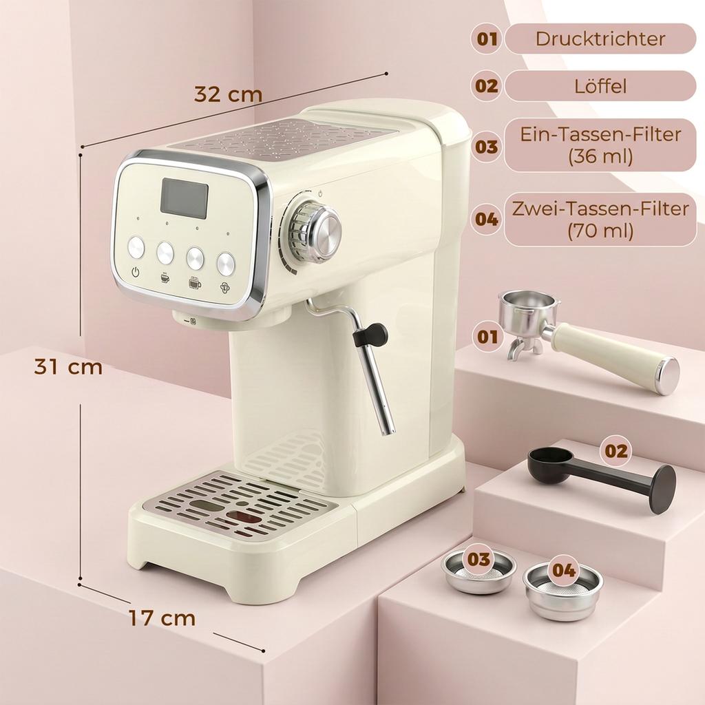 Portafilter Machine 20 Bar Espresso Machine With Milk Frother And 1.2L Removable Water Tank For Espresso
