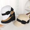 Chapeau de paille Large Ruban Noir Nœud Dôme Visière Plate Casquette de Baseball Léger Respirant Chapeau Protection Solaire