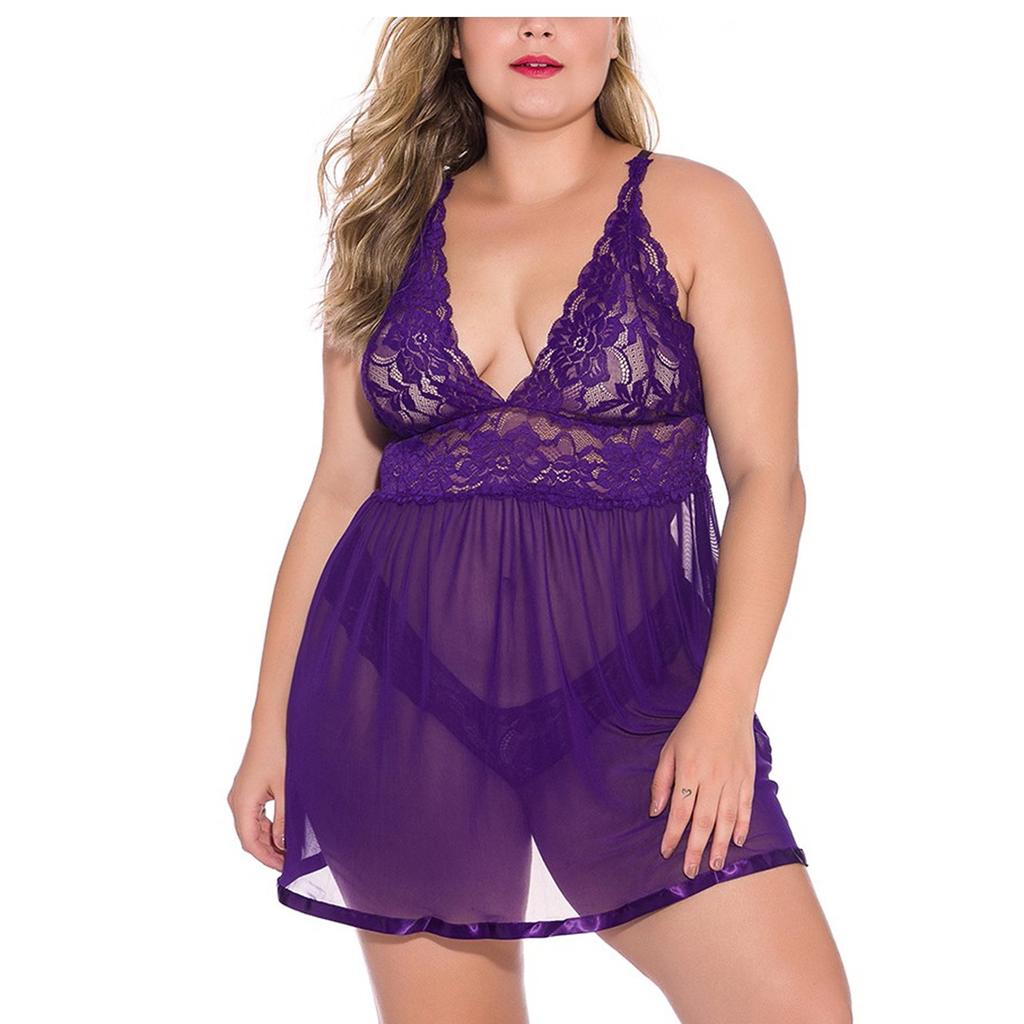 Women's Sexy Lingerie Mesh  Solid Color Nightdress  Suspender  Pajamas