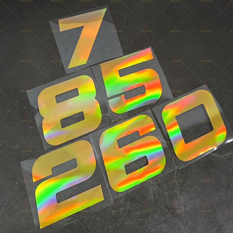 1 Stück Gold Laser Motorrad Nummernaufkleber für Umbau Motorrad Kraftstofftank Helm Kotflügel Autoscheiben Wasserdichte Vinyl Aufkleber