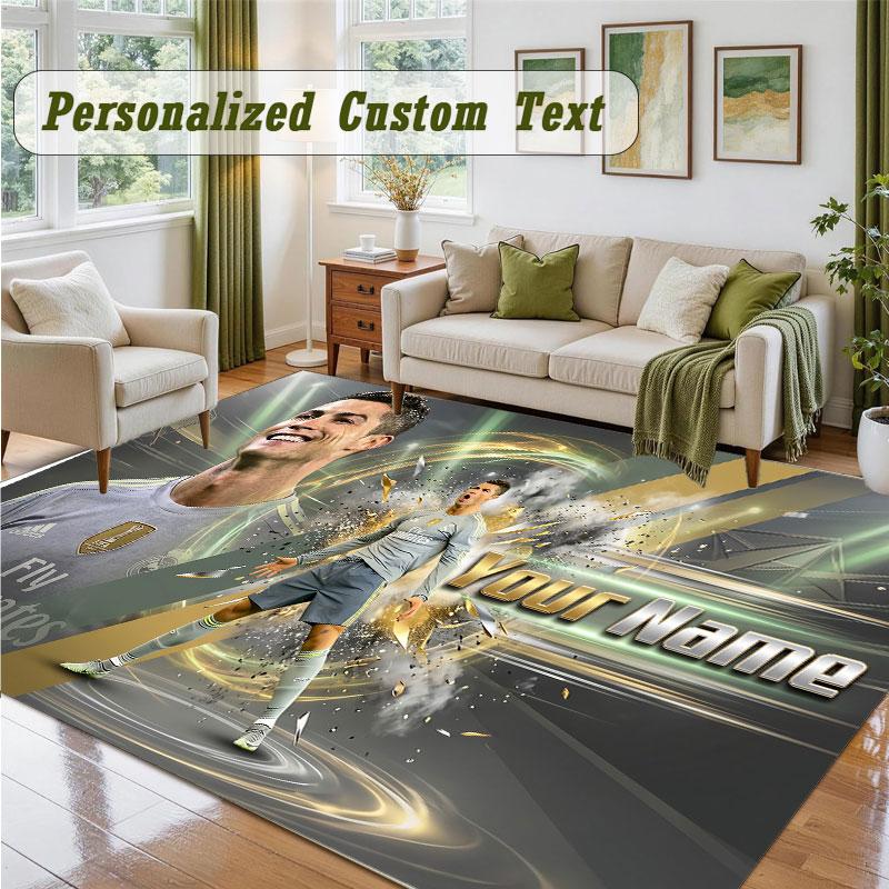 Crystal Velvet Square Rug Custom NameCristiano Ronaldo Pattern Non Slip Home Floor Decor Rug