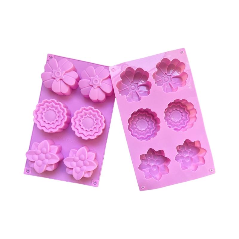 6 Cavity Silicone Flower Baking Molds Heat Resistant Nonstick Easy Releases For Cakes Cupcakes Dessert Soap Making