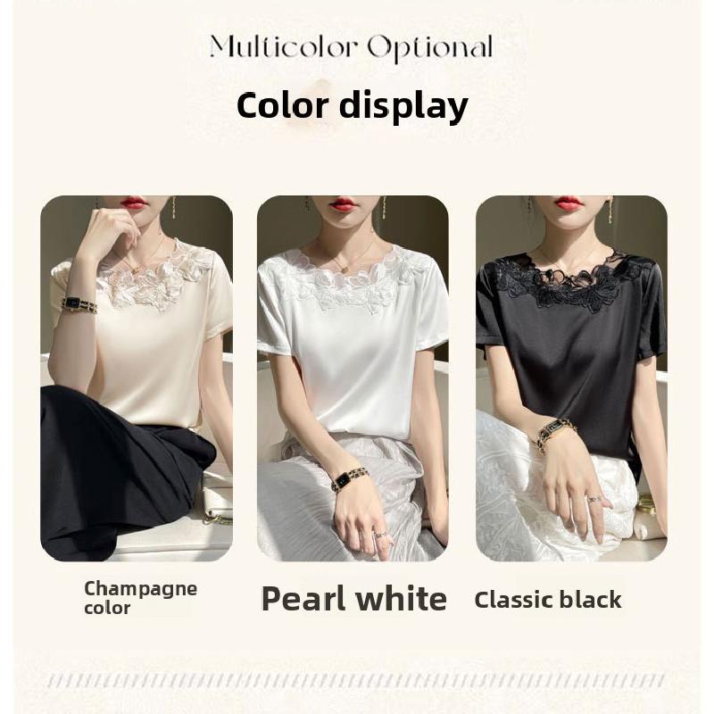 Summer new floral mesh short-sleeve casual T-shirt for women, fashionable top