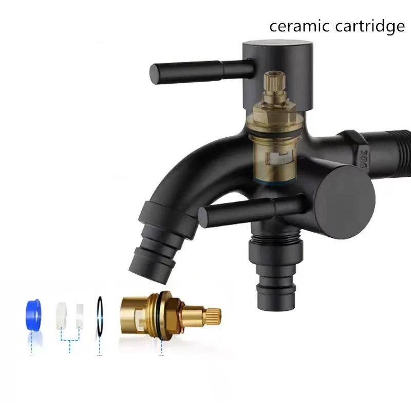1pc 304 Stainless Steel Multi Functional Washing Machine Double Outlet Faucet Black and Silver