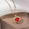 Colorful Ocean Heart Necklace with Angel Wing Pendant for Women