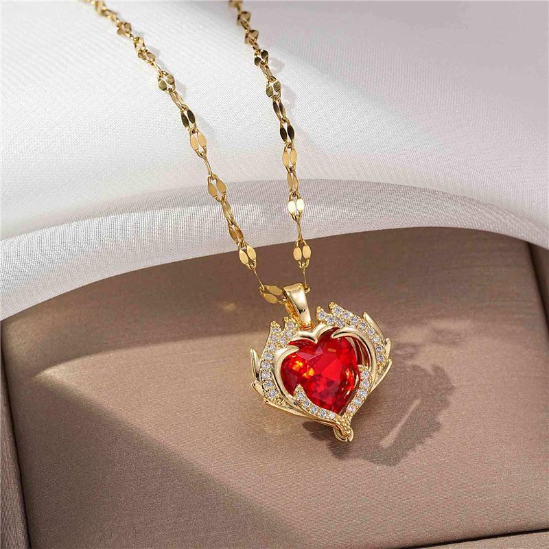 Colorful Ocean Heart Necklace with Angel Wing Pendant for Women