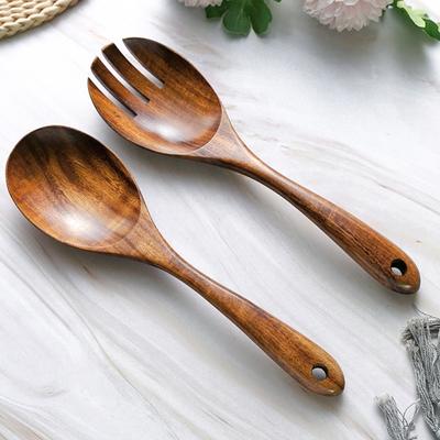 1 stücke Holz Kochen Löffel und Gabel Set Log Holz Löffel Holz Gabel Salat Löffel Pasta Gabel Kochen Utensilien Anzug