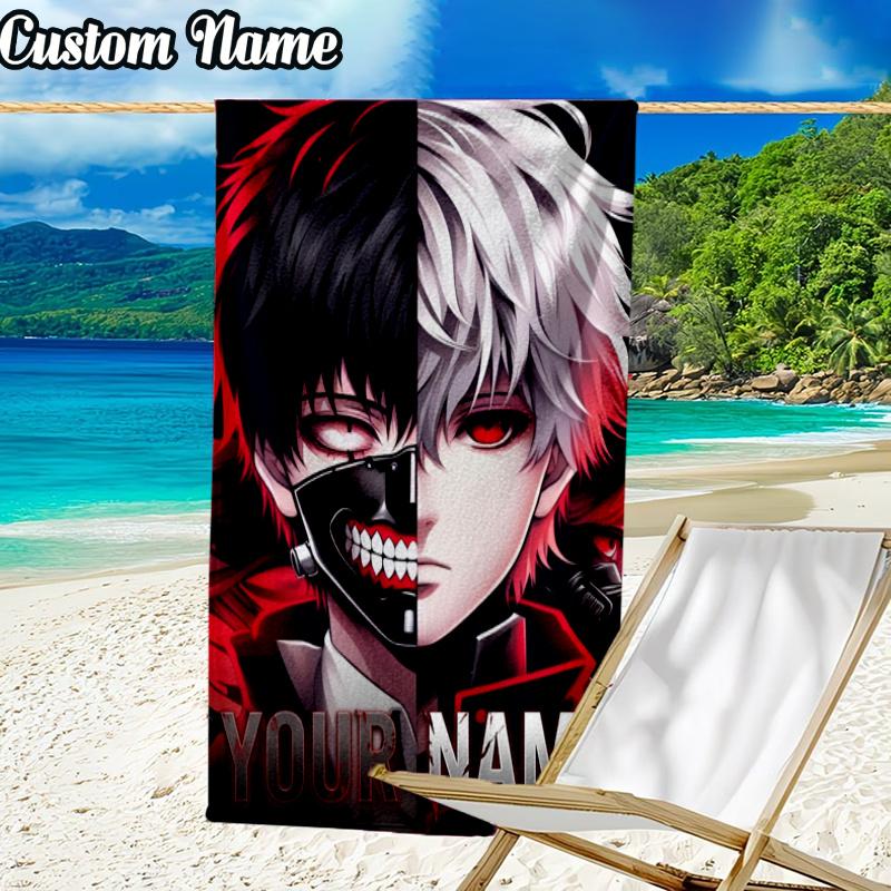Custom Name Kaneki Ken Beach Towel - Soft, Ultra-Absorbent Microfiber, Lightweight, Perfect for Beach, Parties, Travel, Camping