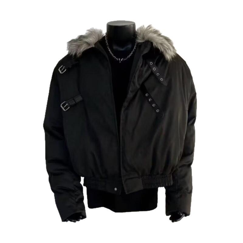 American Style Men's Winter Fur Collar Cotton Jacket - Deconstructed Design Trendy Outerwear