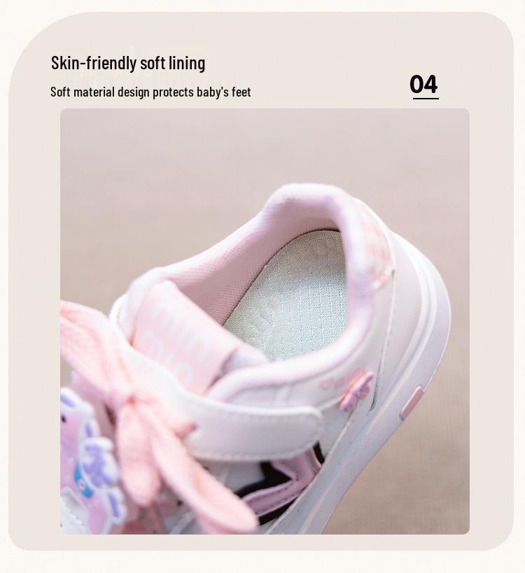 Girls' 2026 Spring Leather Casual White Cartoon Sneakers with Soft Soles