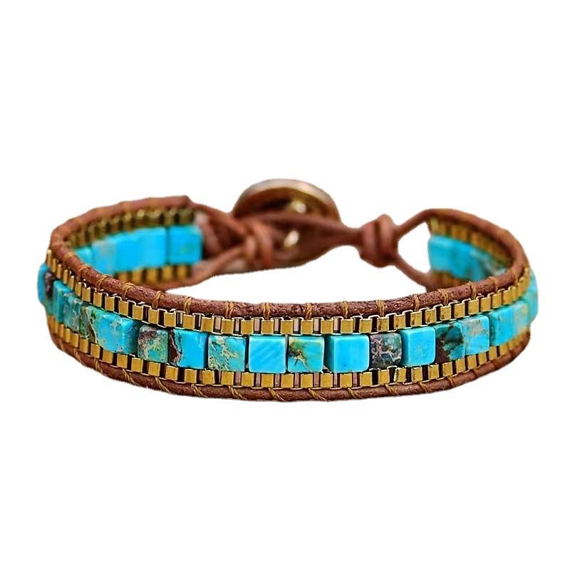Natural Turquoise Beads Handmade Healing Reiki Chakra Women Bangle Cuff Bracelet