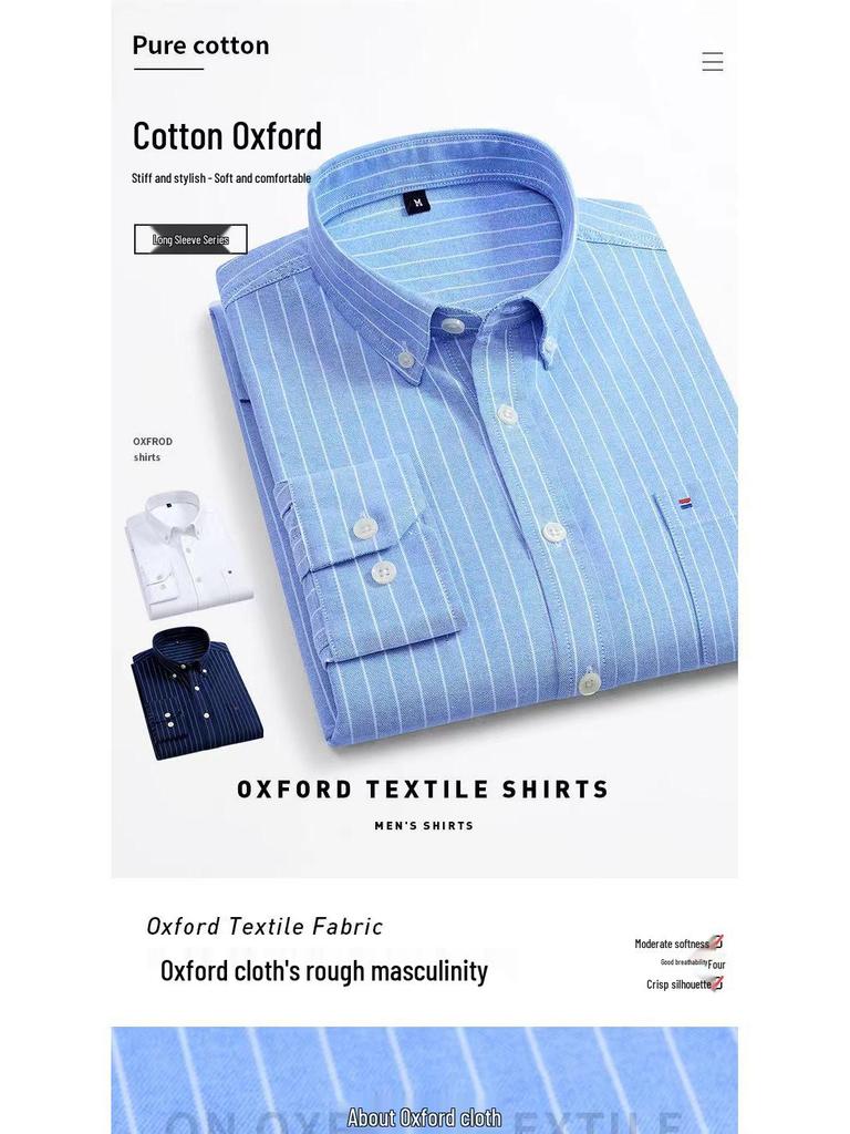 Men's Cotton Oxford Long Sleeve Shirt - Solid Color for Business Casual