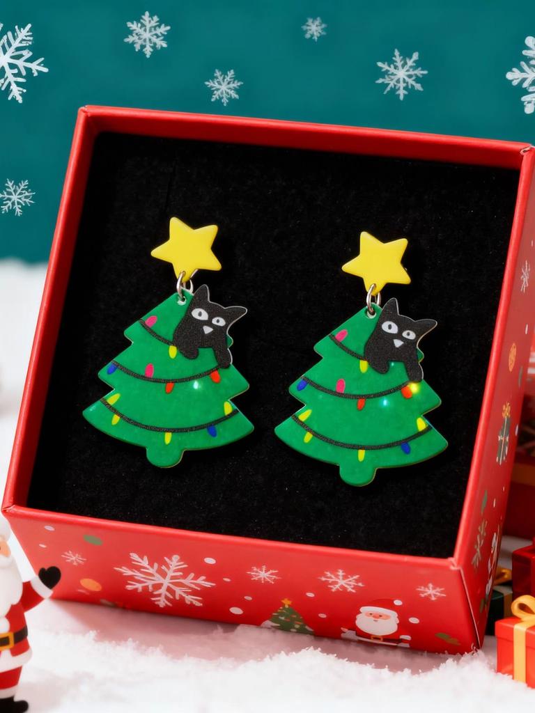 Christmas Funny Acrylic Santa Claus Bell Drop Earrings for Women Girl Black Cat Star Dangle Earrings Friendship Party Jewelry