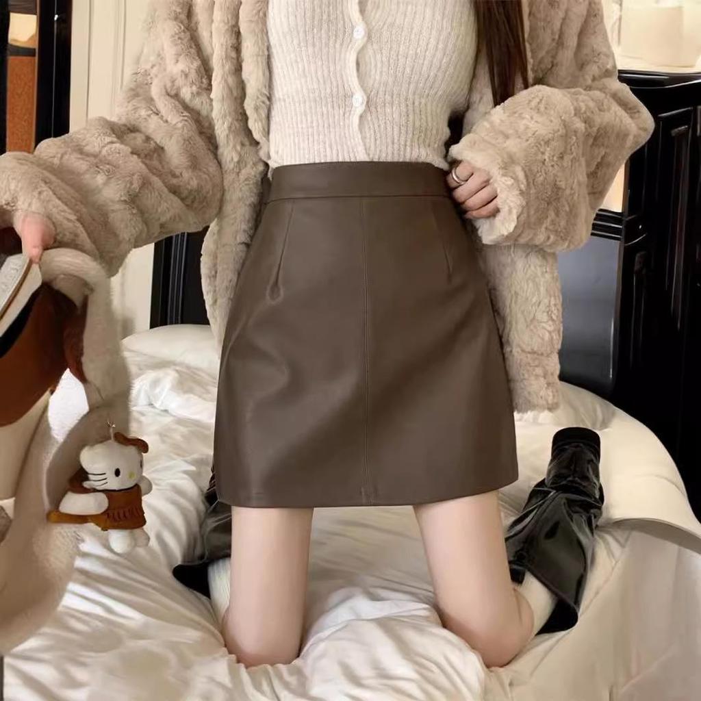 2024 High Waist Matte Suede A-Line Mini Skirt for Women - Slimming and Anti-Exposure Design, Perfect for Spring and Autumn