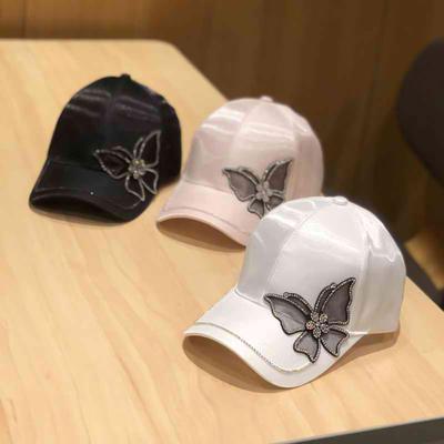 Модна бейсболка зі стразами з метеликами, жіночі літні шовкові атласні козирка, сонцезахисні капелюхи, регульовані жіночі кепки з застібками
