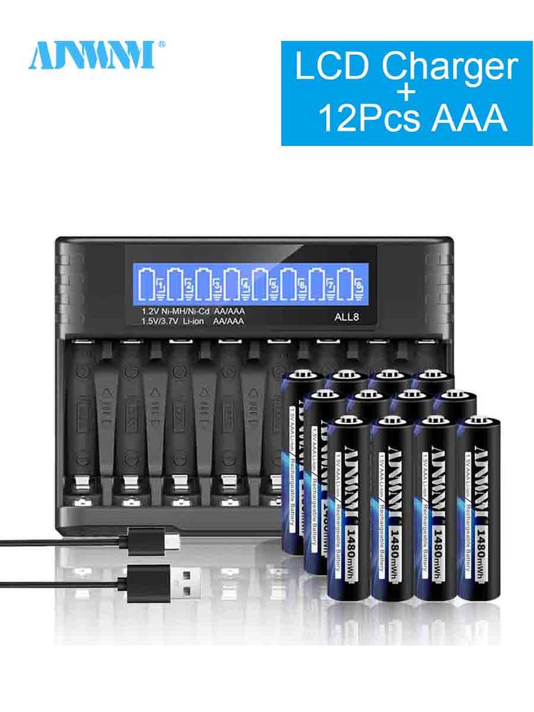 AJNWNM AAA 1480mWh Lii-ion rechargeable AAA battery AAA 1.5V 1.5volt original high capacity current batteries and charger