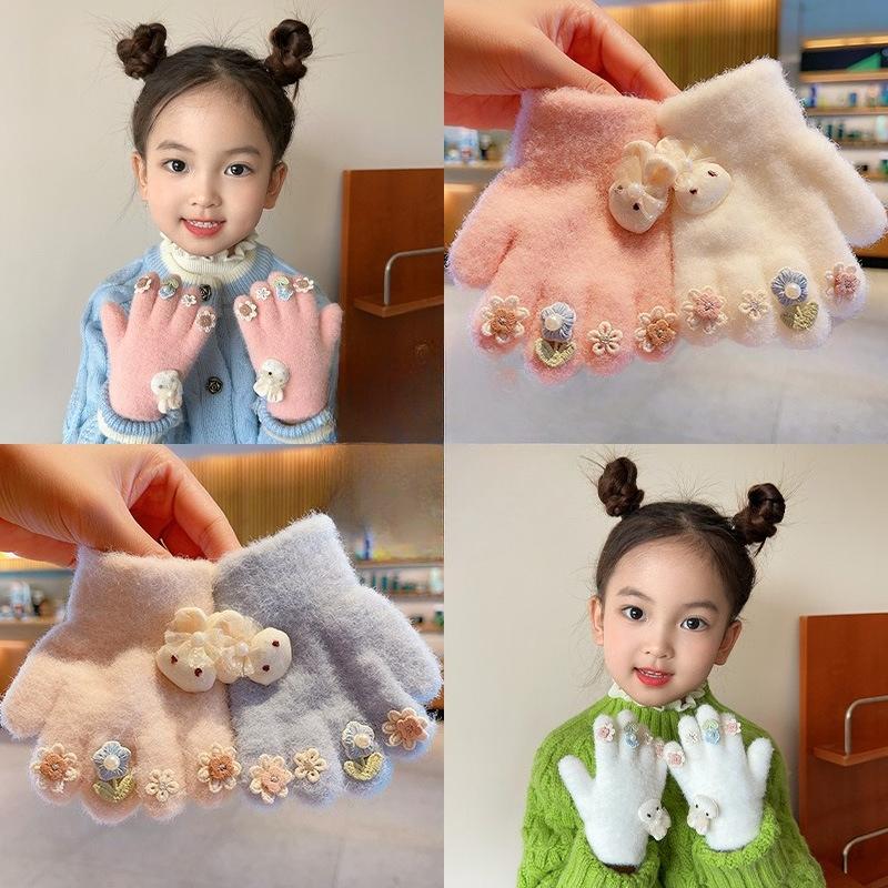 1 Pair Sweet Fashion Kids Gloves for Boy Girl Warm Outdoor Playing Snow Children Glove Candy Color Knitted Acrylic Gloves