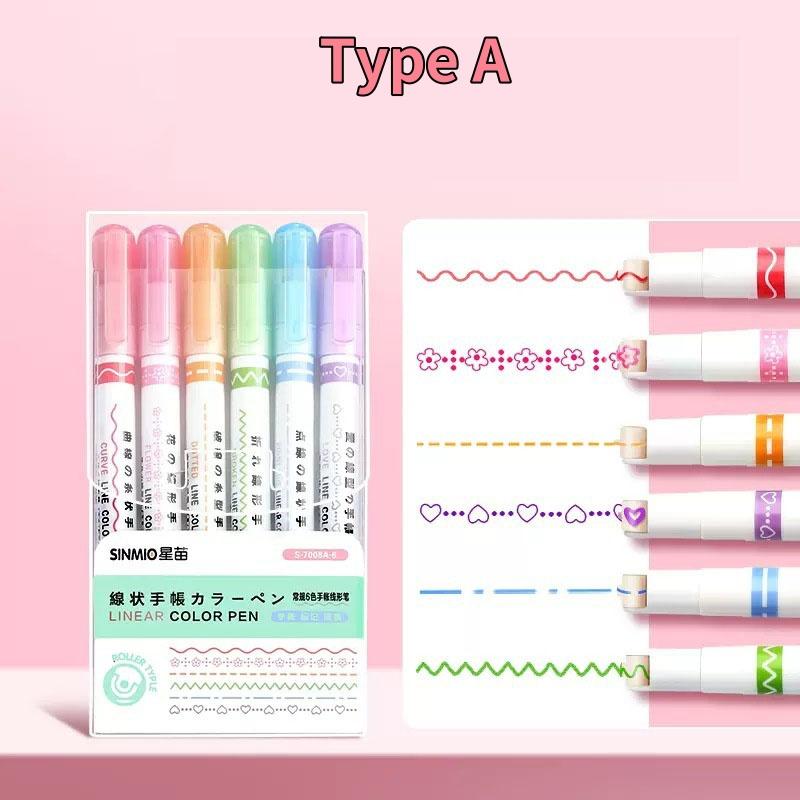 6/3pcs Flower Shape Outline Pens Highlighter Marker Curve Roller Tip Pen Stationery School Office Supplies Gifts
