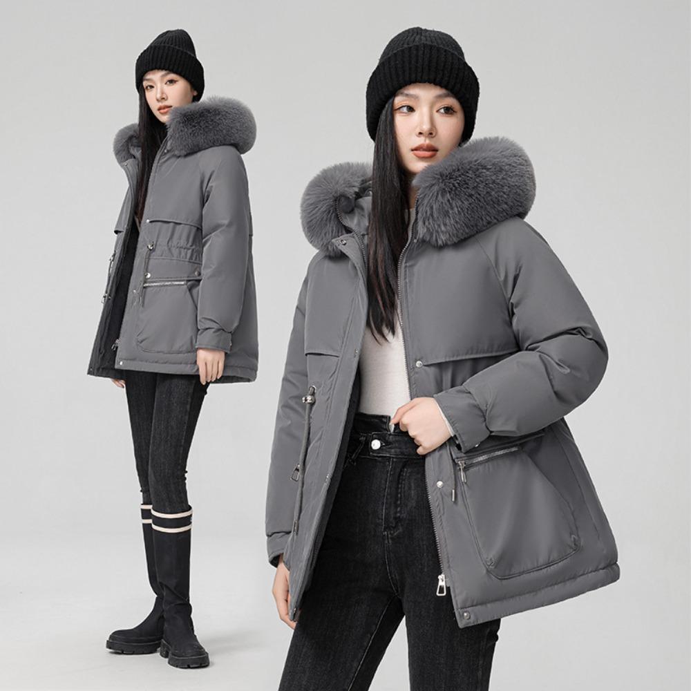 Medium and long female and small, new winter thin temperament piled and thickened padded jacket