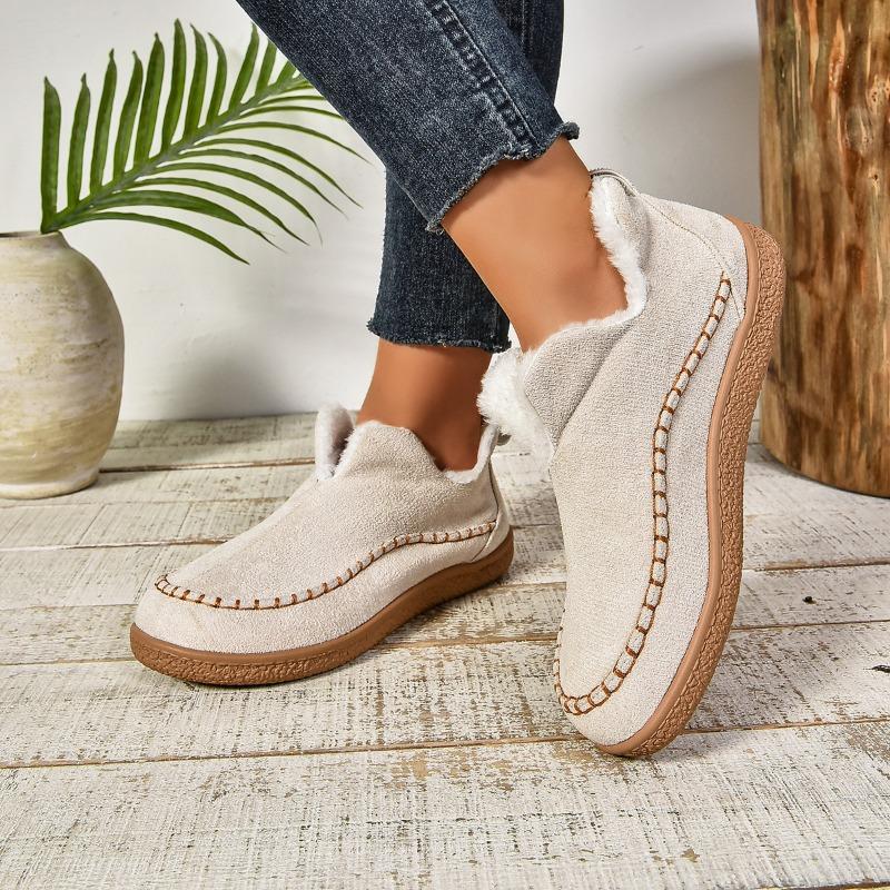 Winter New Style Women's Warm Cotton Shoes, Large Size, Flat Sole, Solid Color, Thick Padding, Thick Material