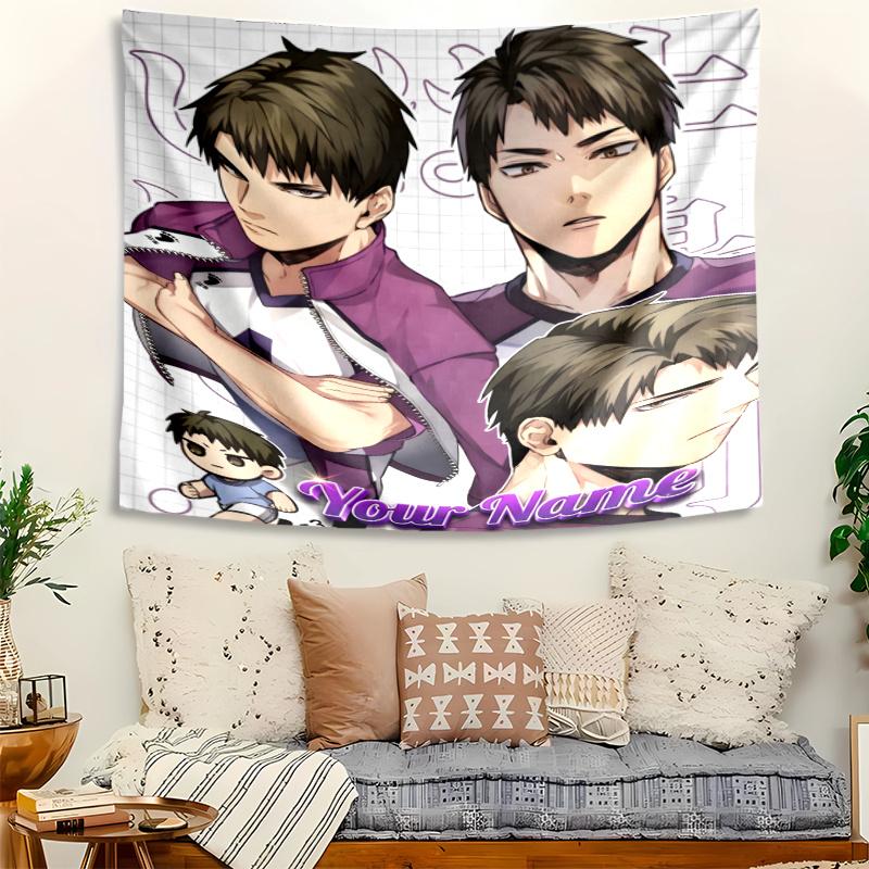 Ushijima Wakatoshi Tapestry with Custom Name Wall Hanging Room Background Cloth Home Decor Beach Mat Yoga Mat Sofa Bed Sheet