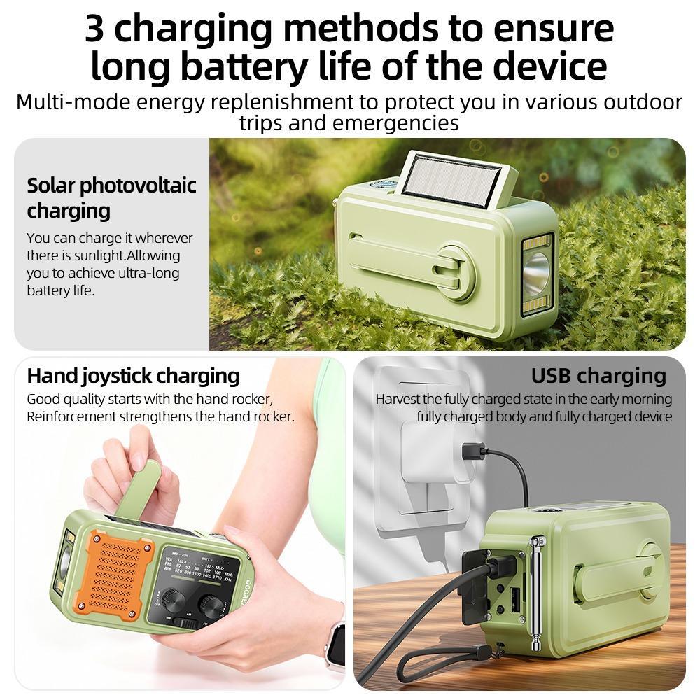 Portable Emergency Hand Crank Solar Radio Full Band AM FM SW Weather Alert Radio SOS Flashlight Survival Radio for Camping