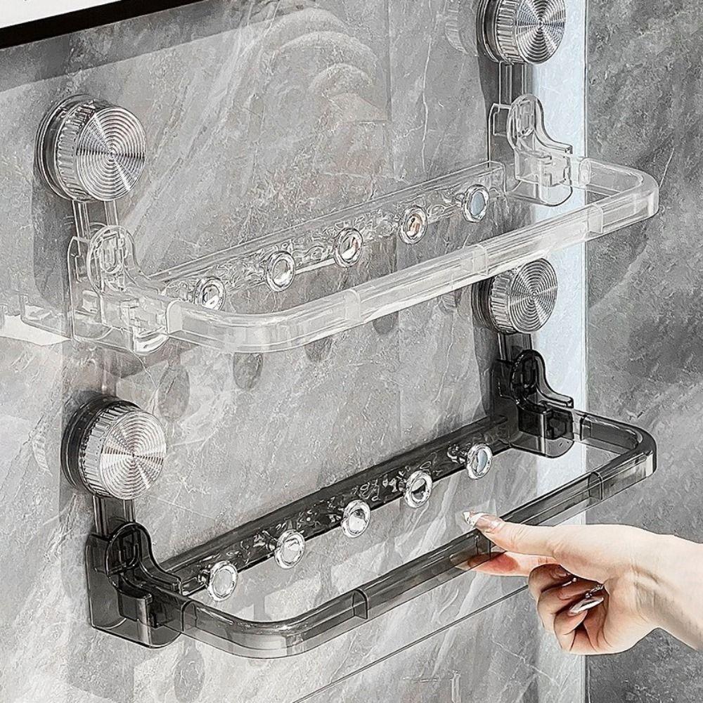 Plastic Suction Cup Storage Rack Punch Free Foldable Towel Storage Rack Space Saving Wall Mounted Faucet Shelf for Home