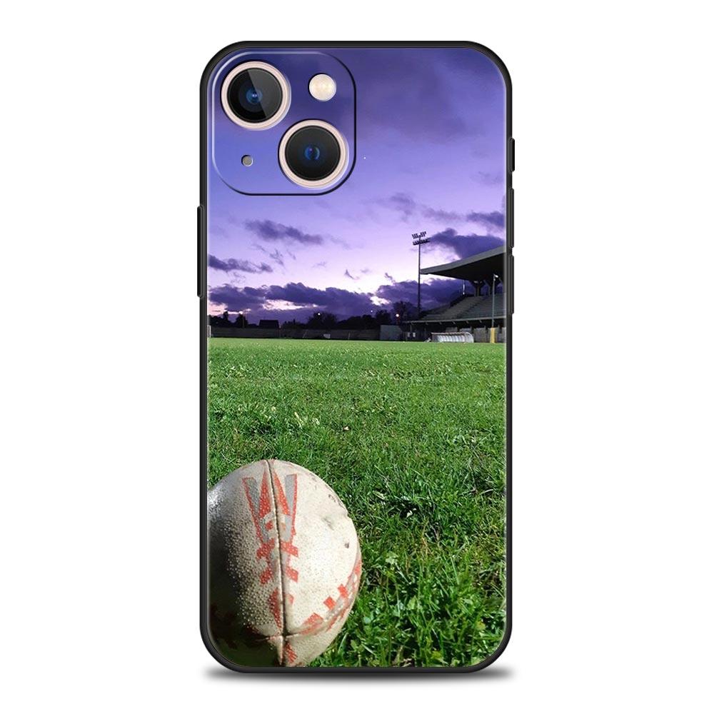 Rugby Ball Luxury Phone Case For iPhone 13 15 14 12 Mini 11 Pro MAX XR X SE XS 7 8 Plus Silicone Black Protection Cover