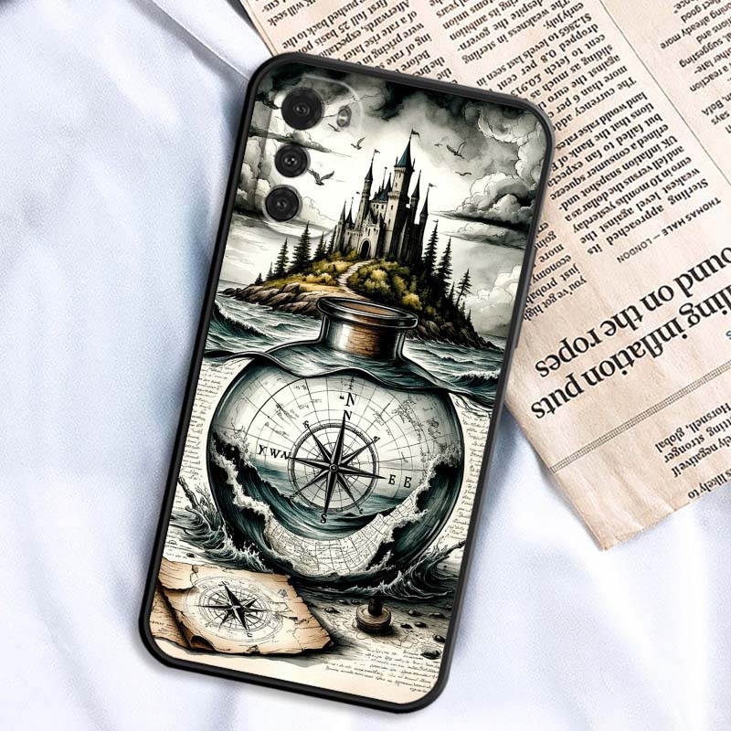 

Vintage compass illustration Phone Case For Motorola G85 Edge 50 G24 G35 G14 G04 40 G72 G34 G G54 G13 G32 5G Black Motorola Moto G13