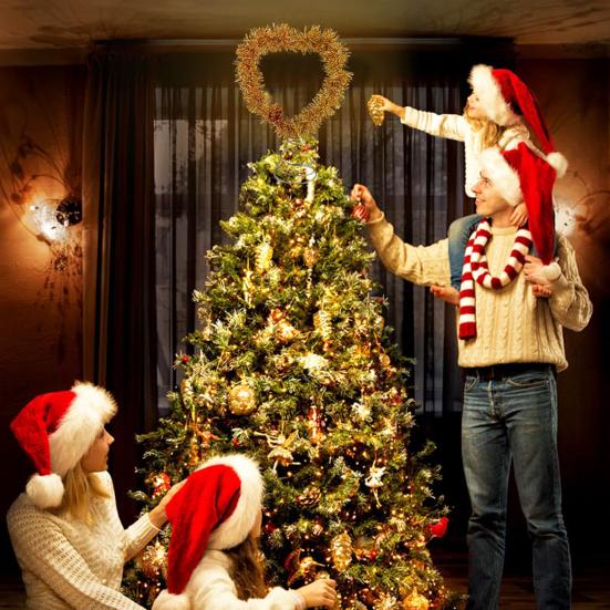 Tinsel Fringe Christmas Tree Topper Metallic Golden Star/Moon/Heart Christmas Treetop Ornament for Xmas Tree Decoration Holiday Party Supplies