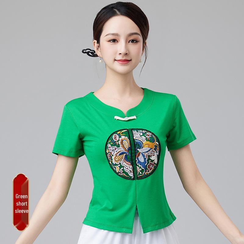 2024 Women's Chinese Style Dancewear: Short Sleeve Fitness Casual Top