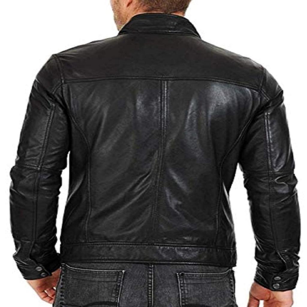 Jachetă motociclist din piele de miel neagră, cu fermoar și buzunar, pentru bărbați, Noora - JS19