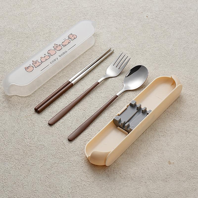 Portable Tableware Cartoon Love Fork Spoon Chopsticks Student Party Office Workers Travel Spoon Chopsticks Portable Box