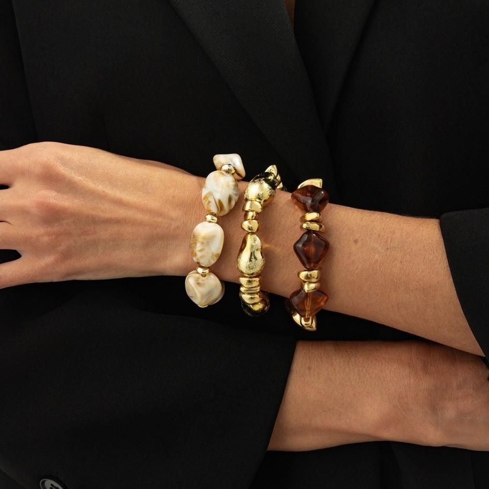 3 Pcs/Set Irregular Beaded Bracelets Bohemian Style Bangle Fashion Hand Chain  Women