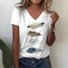 Summer Women's Short-sleeved V-neck T-shirt Women's White Fashion Women's 3d Lavender Printed Top