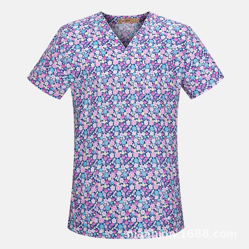 

Популярная мультяшная печатная униформа медсестры для женщин, футболка с V-образным вырезом и короткими рукавами, хирургический халат, рабочая униформа для мужчин S