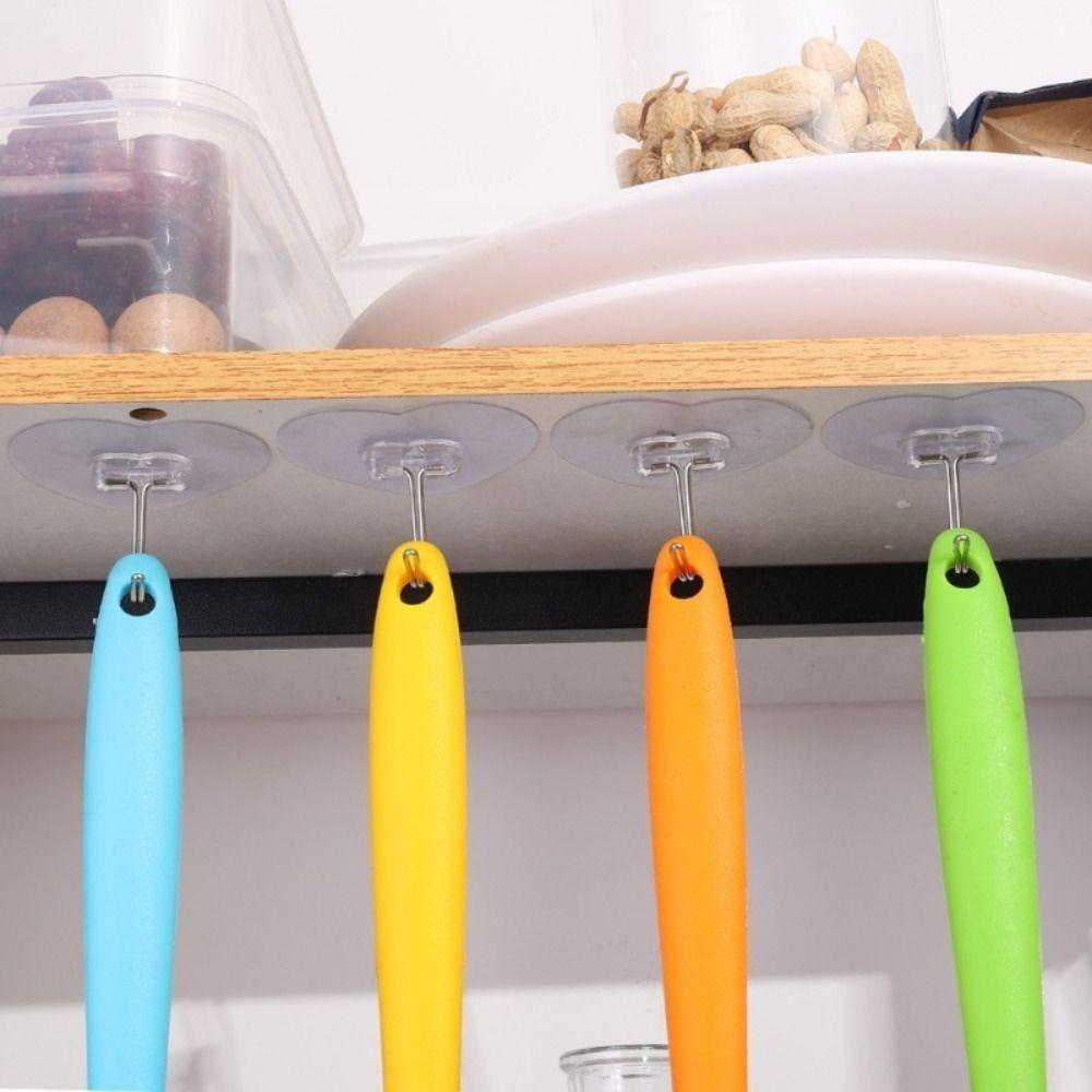 1/10PCS Transparent Heart-shaped Hooks Punch-Free Storage Racks Multi-function Wall Door Hangers