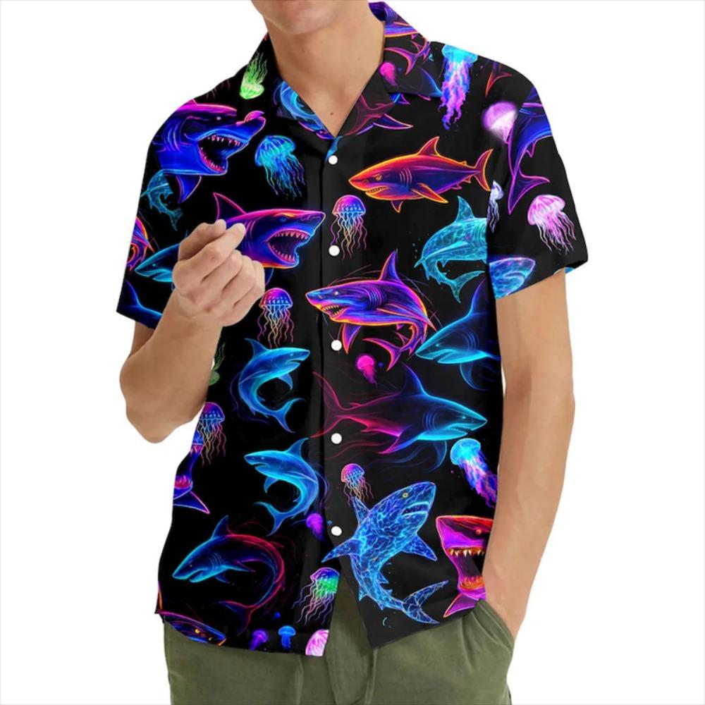 Vintage Palm Tree Hawaiian Blue White Tropical Print Short Sleeve Button Casual Beach Shirt for men